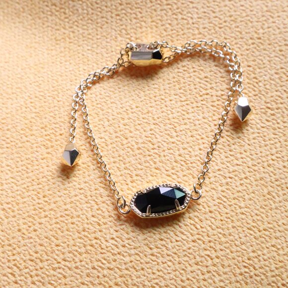 Kendra Scott Gold Black Opaque Glass Adjustable Chain Bracelet - Elaina - Picture 2 of 2